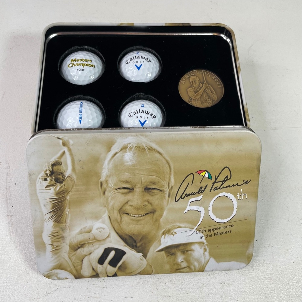 Arnold Palmer 50th Masters Appearance Callaway Golf Ball Set Coin Collector Tin